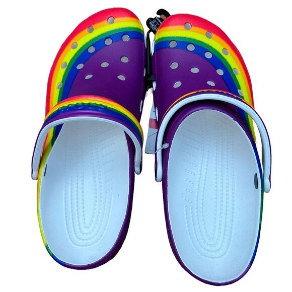 Crocs Rainbow Dye Pride Adults Classic Clogs Shoes NWT - Picture 2 of 3